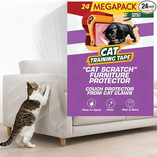 24 Pack Cat Scratch Furniture Protector Tape Sheets – Double-Sided Sticky Training (10 XL, 10 Large, 4 Medium) – Anti-Scratch Couch & Sofa Guard – Clear – Not for Leather, Velvet, Microfiber by PantherArmor