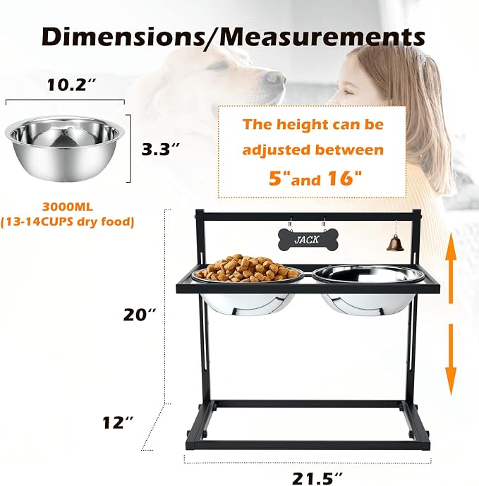 SHAINFUN Elevated Dog Feeder for Large Breeds, Adjustable Height Raised Dog Bowl Stand with 3000ML Stainless Steel Bowls - Image 4