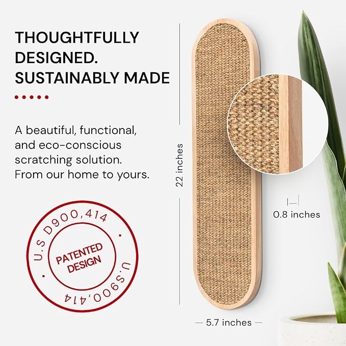 7 Ruby Road Cat Wall Scratcher, Indoor Sisal Scratch Pad Board | Aesthetic Cat Scratcher, Wall-Mount or Floor Use, Solid Rubberwood Frame, Helps Protect Furniture - Image 7