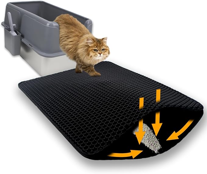 Cat Litter Box Mat Double Layer Trapping Mat Easy-Clean Waterproof Urine Proof(Black 30x22in) by Unknown