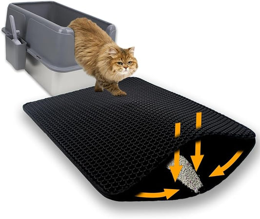 Cat Litter Box Mat Double Layer Trapping Mat Easy-Clean Waterproof Urine Proof(Black 30x22in) by Unknown