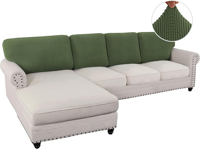 H.VERSAILTEX Backrest Cushion Covers Sectional Couch Back Cushion Covers for Sectional Sofa Set for Both Left/Right Couch (Back Only: 1 Chaise + 3 Sofa, Bronze Green) - Image 2