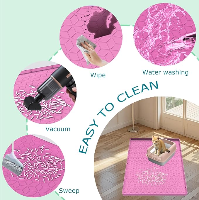 Cat Litter Mat, Silicone Large Cat Mat for Litter Box - 40x28 in, Waterproof & Non-Slip, Durable & Easy Clean, Pink - Image 4