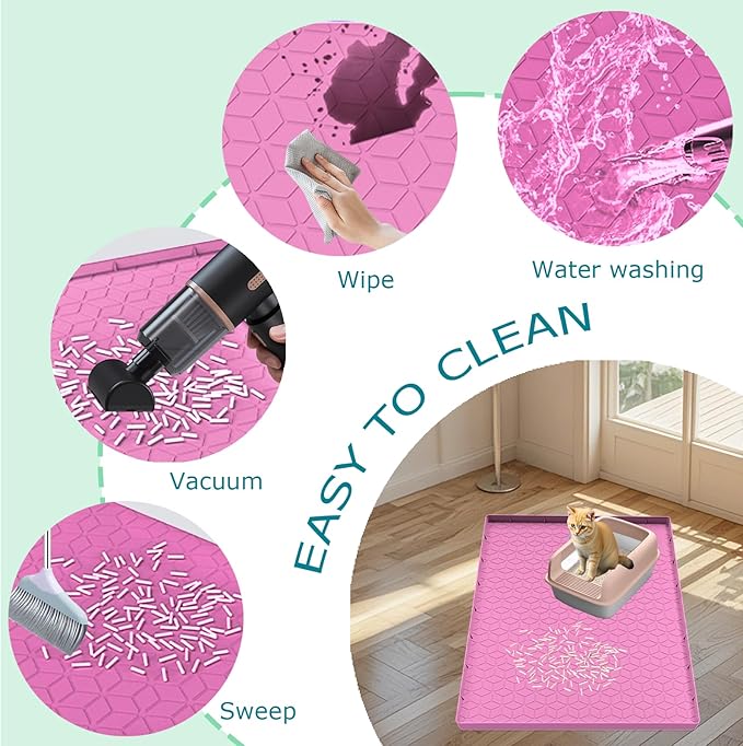 Cat Litter Mat, Silicone Large Cat Mat for Litter Box - 34x22 in, Waterproof & Non-Slip, Durable & Easy Clean, Pink - Image 3