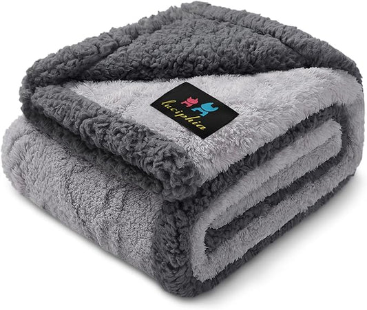 Luciphia Waterproof Dog Blanket, Reversible Sherpa Fleece for Couch Cover | Reversible waterproof pet blanket soft fleece machine washable protect couch bed, Light Grey 40" x 28" by luciphia