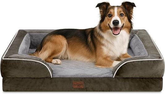 Comfort Expression Orthopedic Dog Beds for Large Sized Dog with Bolster | Waterproof Dog Couch Bed with Washable Cover & Non-Slip Bottom, Supportive Egg Crate Foam Large Pet Bed, 38x25 Inch by ComfortExpression