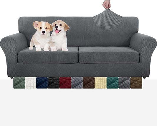MAXIJIN 3 Piece Couch Covers for 2 Cushion Couch Super Stretch loveseat Sofa Cover for Dogs Pet Proof Furniture Protector Non Slip Magic Couch Slipcover Washable (71"-91", Gray) by MAXIJIN