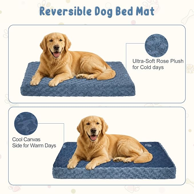EMPSIGN Dog Bed Mat Crate Pad Mattress, Ultra Soft Pet Kennel, Navy, XXL | Reversible(Cool & Warm), Waterproof Linings, Removable Machine Washable Cover, for 48" Dog Crate, Soft Rose Plush/Canvas - Image 3