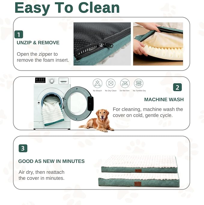 Orthopedic Dog Bed for Large Dogs, Firm Egg Crate Foam, Non-Slip Bottom | Machine Washable Cover, Plush Faux Rabbit Fur Top, Pet Beds for Crate, Floor & Car, Up to 50 lbs, Green, 35"L x 22"W x 3"H - Image 7