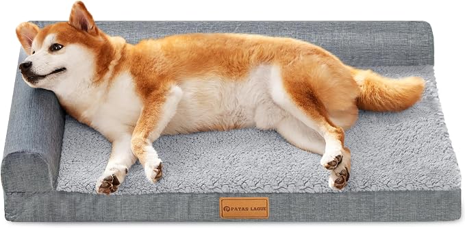Patas Lague Orthopedic Medium Dog Bed Pet Sofa Beds 30''X20''Grey | L Bolster Egg-Crate Foam Dog Couch For Medium Dogs, Waterproof Removable Washable Cover, Pet Mat with Nonskid Bottom by PatasLague
