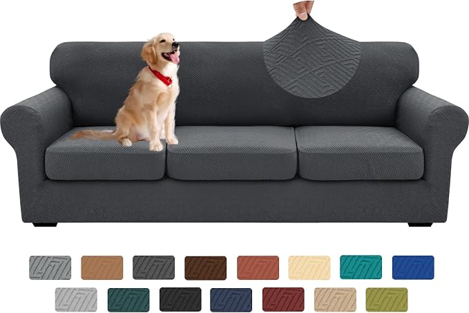 XINEAGE 2026 New 4 Pieces Extra Large Couch Covers for 3 Cushion Sofa Super Stretch Sofa Cover for 3 Large Seat Cushion Universal Slip Cover for Living Room (Dark Gray), 91"-110"(3 Cushions) by XINEAGE