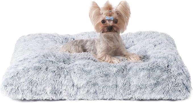 EHEYCIGA Fluffy Dog Crate Bed for Small Dogs, Plush Crate Pad, Grey | Calming Anti Anxiety Small Dog Bed, Washable Soft Warm Faux Fur Crate Mat with Non-Slip Bottom by EHEYCIGA