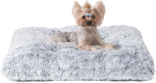 EHEYCIGA Fluffy Dog Crate Bed for Small Dogs, Plush Crate Pad, Grey | Calming Anti Anxiety Small Dog Bed, Washable Soft Warm Faux Fur Crate Mat with Non-Slip Bottom by EHEYCIGA