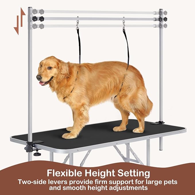 Yaheetech 46'' Dog Grooming Table for Large Medium Dogs at Home, Black | Portable Pet Grooming Table with Arm & Nooses, Foldable Design, Non-Slip Surface, Mesh Storage Tray, 264lbs Capacity - Image 7