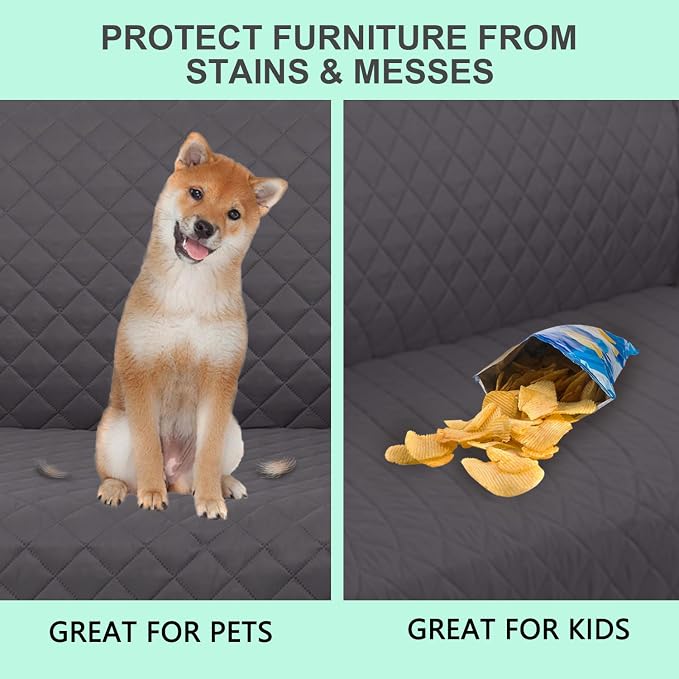 Reversible Loveseat Couch Sofa Covers, 2-Seater, Dark Grey | Loveseat Covers for Dogs Water Repellent, Friendly Furniture Protector with Elastic Straps for Living Room - Image 5