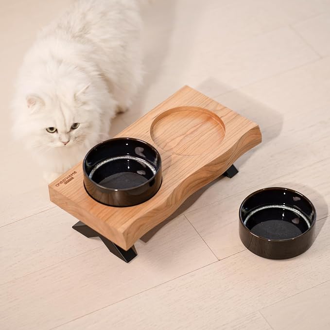 CHEERHOME PETS Raised Cat Ceramic Bowls for Small and Medium Dog, Solid Wooden Dog Food Bowl with Stand, Food Feeding Dishes Water Bowl for Cats and Puppy(Cherry Wood) - Image 6