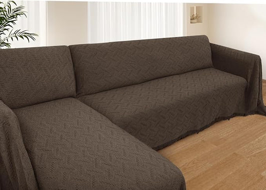 HOMERILLA 2 Piece Sectional Couch Cover for L Shape Sofa Chocolate XXXL | Washable Fabric, Anti-Pet Hair, Stain & Wear Resistant, Multiuse Sofa Blanket Protector, Pet Friendly Easy Installation by HOMERILLA