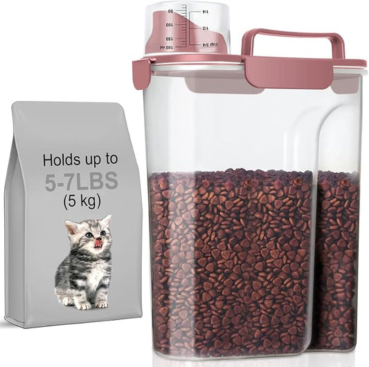 LEAWALK 5-7Lbs Airtight Pet Storage Container For Cat Dog Bird Food and Keep Fresh, Translucent Body, Upgraded Large Nozzle for Easy Pouring With Handle Design Easy to Carry When Going Out-Pink by LEAWALK