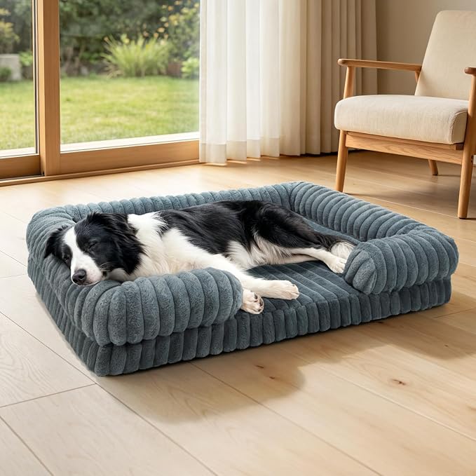 Orthopedic Dog Bed for Large Sized Dog, Washable Waterproof 25D Egg Crate Foam Dog Beds with C-Shape Bolster Support, Large Pet Bed for Senior Dogs with Removable Cover and Non-Slip Bottom - Image 9