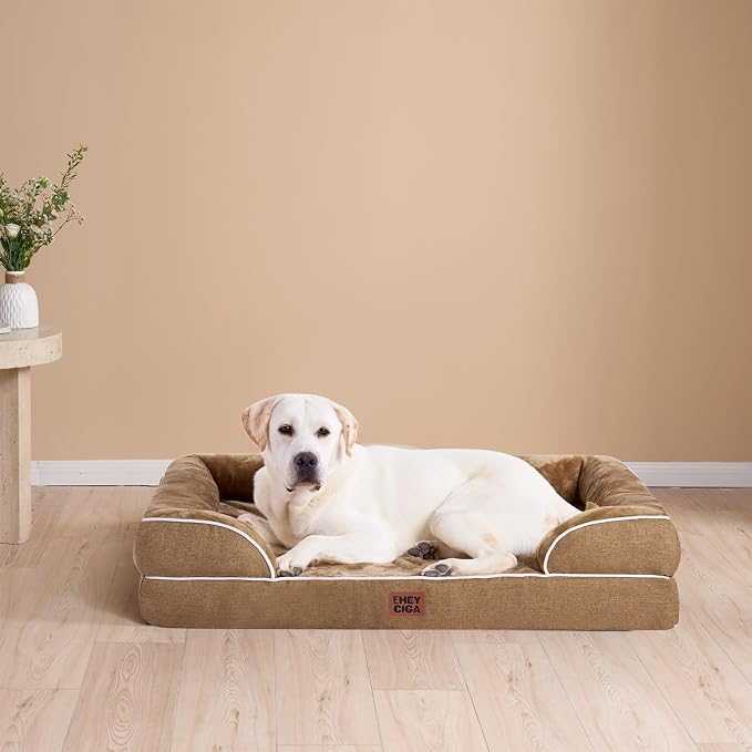 EHEYCIGA Orthopedic Dog Beds Large Sized Dog, Waterproof Washable Pet Bed | Non-Slip Bottom and Egg-Crate Memory Foam XL Dog Couch Bed with Washable Removable Cover, Camel - Image 9