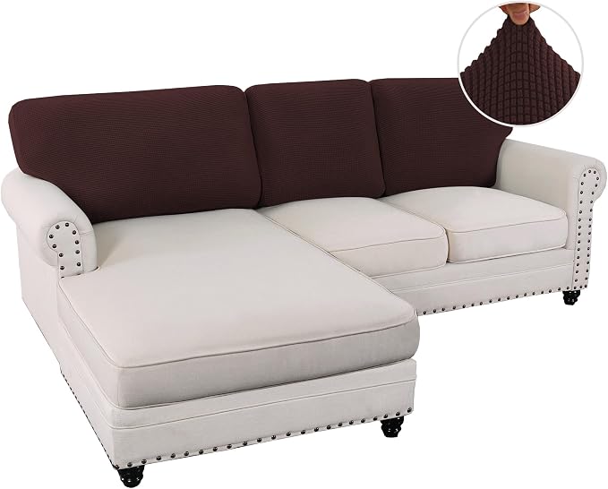 H.VERSAILTEX Backrest Cushion Covers Sectional Couch Back Cushion Covers for Sectional Sofa Set for Both Left/Right Couch (Back Only: 1 Chaise + 2 Sofa, Chocolate) - Image 2