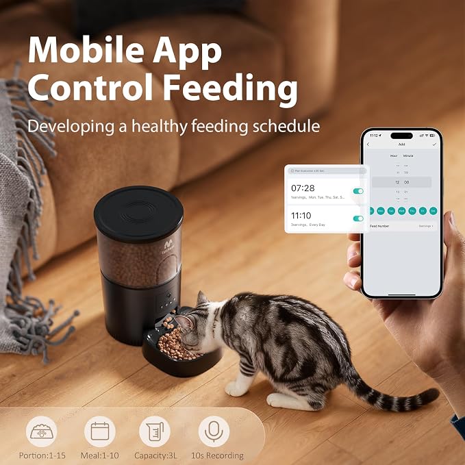 IMIPAW Automatic Cat Feeder with Camera - AI Pet Recognition & Recording, Night Vision, 5G WiFi APP Remote Control, Two-Way Audio & Desiccant Bag, Timed Programmable Food Dispenser for Small Pets - Image 3