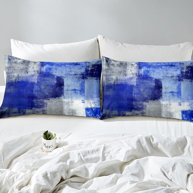 Erosebridal Blue Grey Bed Sheets Set King Size,Abstract Ombre Sheet Set for Teens Youth,Modern Watercolor Sheets,Oil Painting Contemporary Flat Fitted Sheet with 2 Pillowcases Wrinkle Free - Image 5