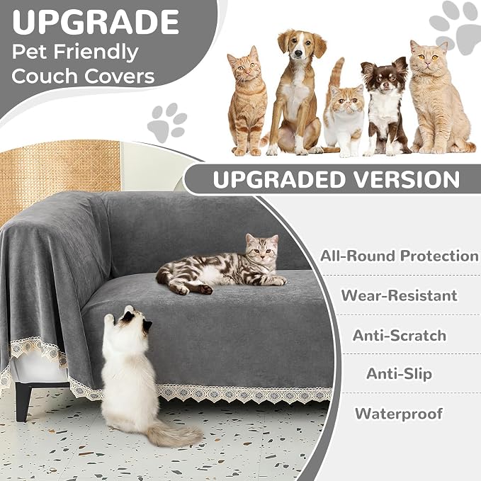 Waterproof Non-Slip Couch Cover for Pets & Dogs, Gray 71" x 150" | Pet Sofa Cover, Washable, Pet Friendly, Anti Cat Scratch, Furniture Protector, for 3 Cushion Couch Sectional L Shaped Sofa - Image 2