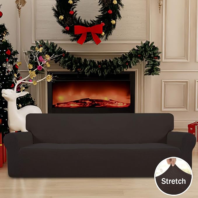 Easy-Going Stretch 4 Seater Oversized Sofa Couch Cover Chocolate | 1-Piece Extra X-large Sofa Cover Furniture Protector Couch Soft with Bottom for Kids, Spandex Jacquard - Image 2