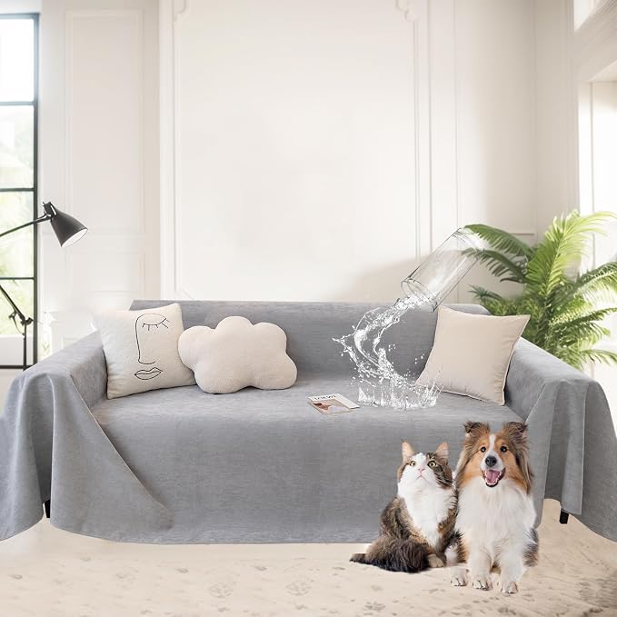 MINGPINHUIUS Sofa Cover Sectional Couch Covers: Chenille Textured Soft Loveseat Covers Non Slip Waterproof Thick Couch Protector Pet-Friendly for Living Room (Light Gray,71 × 118in) by MINGPINHUIUSFeatured