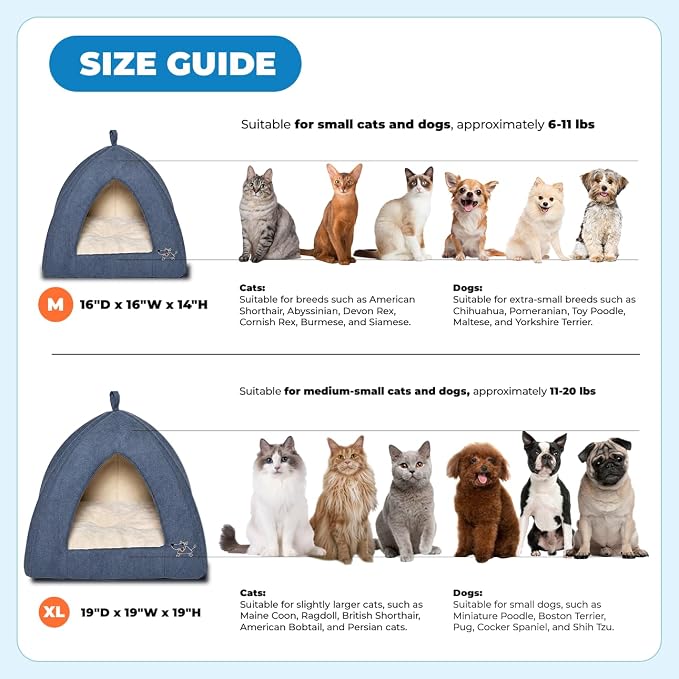 Best Pet Supplies Cat Bed for Indoor Cat, Domed Tent House with Removable Pillow, Covered Cat Cave for Small Dog, Puppies and All Breeds of Cats - Navy, 16 x 16 x H:14" - Image 7