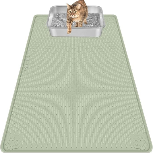 Silicone Cat Litter Mat for Litter Box 40”x28” Large Cat Mat, Green | Waterproof, Non-Slip, Leak-Proof Rug Mat with Lip, Easy to Clean, Extra Large Litter Catcher Mat for Floor by Bartuke