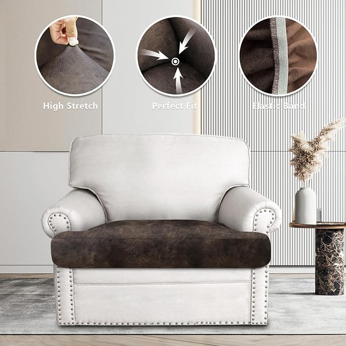 ANARACHON Leather Look Couch Cushion Covers Sofa Seat Slipcovers Sets Couches Furniture Protector for Sectional Armchair Loveseat Pets Kids Stretch Spandex Fabric (1 T-Cushion Armchair, Brown) - Image 6