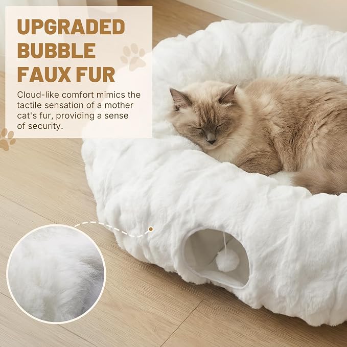 Extra Large Cat Tunnel, 47.2in Luxury Tunnel for Large Cats, Extra Long Bubble Fleece Big Cat Tunnel for Cats with Washable Mat, Skin-Friendly Large Tunnel for Cats, Puppy, Rabbits White - Image 3