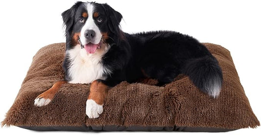 EHEYCIGA Fluffy Dog Crate Bed, Plush XX Large Dog Pillow, Coffee | Xlarge Calming Anti Anxiety Plush Faux Fur Mat for Large size dogs, Washable Soft Warm Dog Pad with Non-Slip Bottom by EHEYCIGA