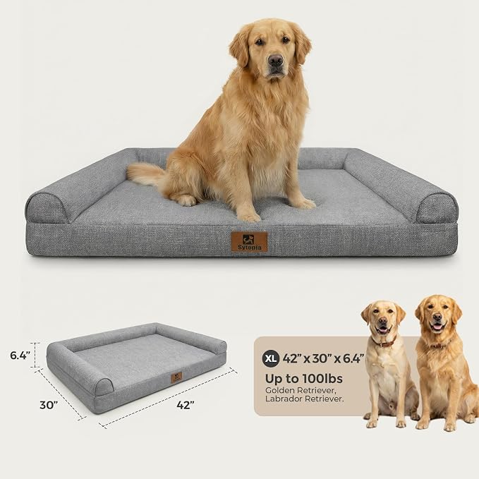 Sytopia 42 Inch Dog Beds for Large Dogs, Big Orthopedic Egg Crate Foam Pet Bed with Washable Removable Cover and Anti-Slip Bottom, Grey - Image 7