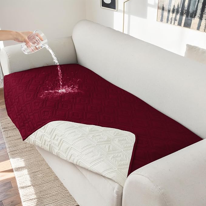 Genina 100% Waterproof Loveseat Couch Cover for 2 Cushion Couch Covers for Dogs, Anti-Slip Sectional Sofa Covers Washable Sofa Covers for Pets, 1 Piece (Wine, Loveseat) by Genina