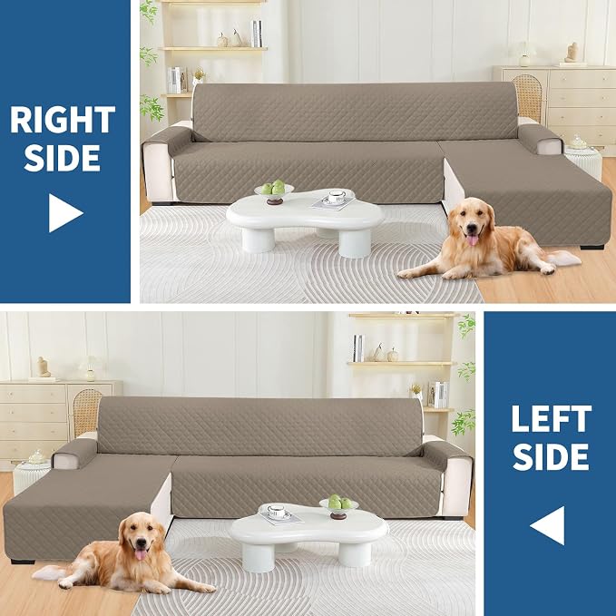 Waterproof Sectional Couch Covers for Dogs, Reversible L Shaped Couch Cover, Chaise Lounge Cover for Sectional Sofa, Sofa Covers Washable Sectional for Pets Dog Cat (Small, Khaki) - Image 5