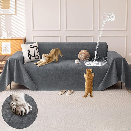 OstepDecor Waterproof Couch Covers for Pets, Couch Protector from Cat Claws | Washable Sofa Cover for Dogs, Non Slip Furniture Protector for Sofas, Loveseats & Sectionals, 71"x118", Dark Grey by OstepDecor