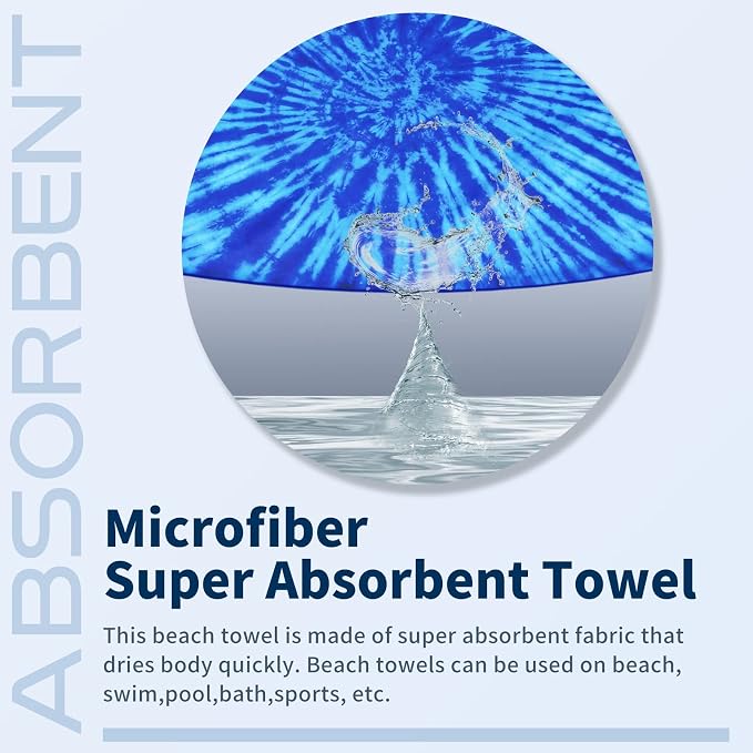 TwoYek Microfiber Beach Towel Extra Large 71x32 inches Blue Tie Dye Print | Thin Lightweight, Sand Free, Super Absorbent Quick Dry, Oversized for Travel Pool Swim Bath Accessories Vacation Essentials - Image 6