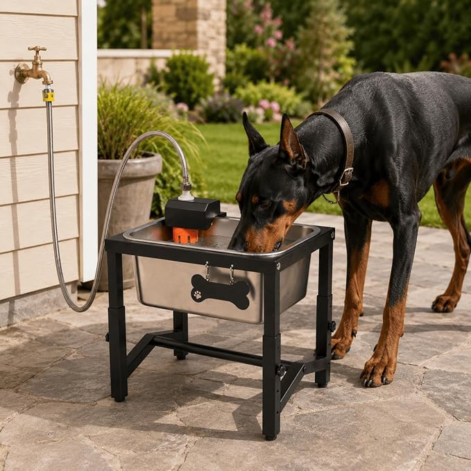 2.8 Gallon Elevated Large Dog Water Bowl, Automatic Dog Water Bowl Dispenser, 4 Adjustable Height Raised Dog Bowl Stand for Large Breed Relief Joint Pressure, Easy Clean for Indoor & Outdoor Uses - Image 2