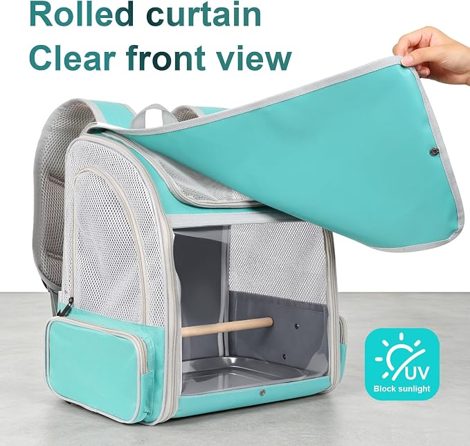 Bird Carrier Backpack for Small to Medium Bird, Portable Travel Carrier Cage with Standing Perch and Metal Tray (Green, Backpack Carrier) - Image 5