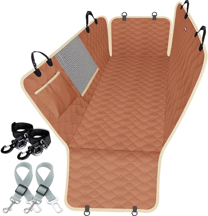 Lassie Dog Car Seat Covers for Back Seat with 2 Seat Belts, Waterproof Dog Car Hammock with Mesh Window Durable Scratch Proof Nonslip Pet Carseat Covers Universal Fit Protector for Cars, Trucks & SUVs by Lassie