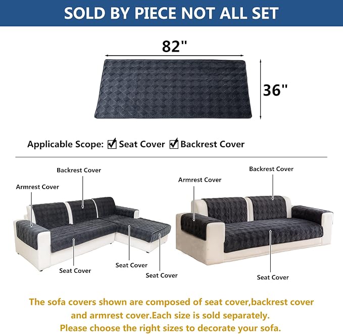 Eismodra Sectional Couch Covers,L Shape Sofa Slipcover Furniture Protector for Dogs Cats Pet Chaise Lounge 3 Cushion Couch Loveseat,Dark Gray 36 x 82 inches (Only 1 Piece) - Image 5