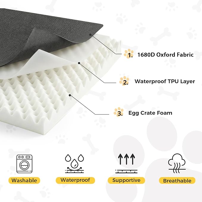 Outdoor Dog Bed for Medium Sized Dogs, Waterproof Dog Bed Medium, 30x20x3 Inch, Orthopedic Dog Bed with Removable Washable Cover, Flat Rectangle Egg Crate Foam Pet Bed for Outside, Dark Grey - Image 2