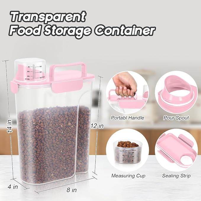 LEAWALK 8-12LBS Dog Food Storage Container, Upgraded Large Nozzle BPA-free, Plastic Pet Food Storage Containers With 4 Sealed Clasps, 1 Measuring Cup and Handle, Easy to Clean and Carry - Image 2