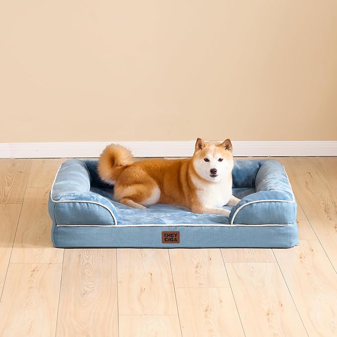 EHEYCIGA Orthopedic Dog Bed Medium Size Dog, Waterproof Washable Pet Beds | Non-Slip Bottom and Egg-Crate Memory Foam Dog Couch Bed with Washable Removable Cover, Washed Blue - Image 9