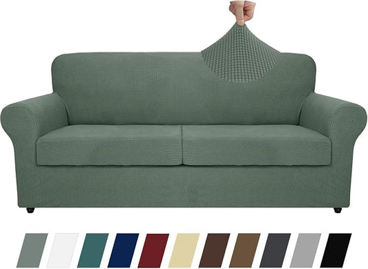 MAXIJIN 3 Piece Couch Covers for 2 Cushion Couch Super Stretch loveseat Sofa Cover for Dogs Pet Proof Furniture Protector Non Slip Couch Slipcover Washable (Pea Green, 71"-91"(2 Cushions)) by MAXIJIN