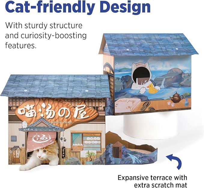 SMILE PAWS Cat Beds for Indoor Cats, Cardboard Cat House with Scratchers, Onsen Hotel, Large Sturdy Cat Furniture Condo Cave Tent, Easy to Assemble Pet Toys Accessories Stuffs, Bunny Small Animals - Image 5