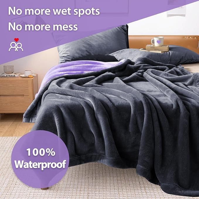 Waterproof Blanket 60"x40", Stain & Scratch Proof Protector, Grey/Violet | Scratch-Resistant Leakproof Pet Throw Blanket Machine Washable Furniture Protector - Image 8